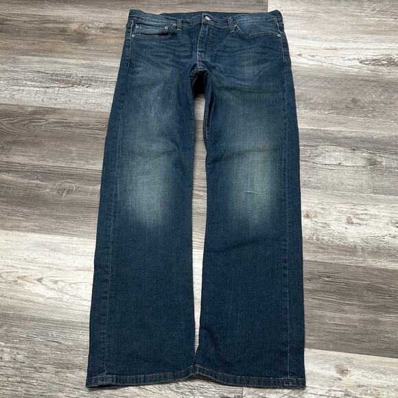 Levis‎ 513 Dark Wash Faded Blue Mens 36x30 Slim Straight Fit Denim Jeans Red Tab - Picture 1 of 12